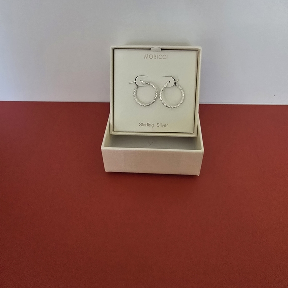 Sterling Silver Textured Hoop Earrings - Picture 2 of 2